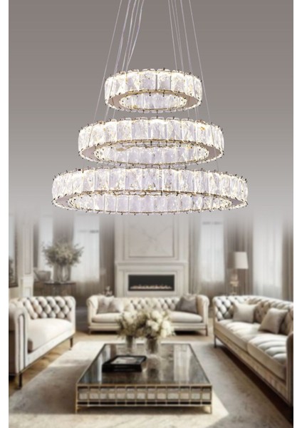 3 Renkli Kumandalı Kristal Led Avize, Dimmerli, Şık ve Modern Tasarım