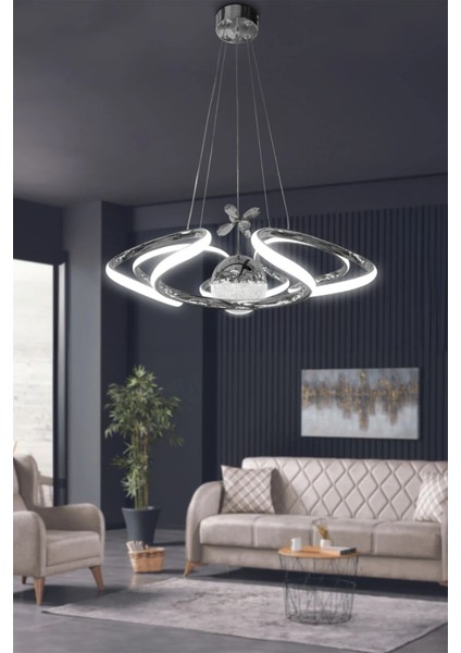 Dron Modern 4 Kol Tek Top Sarkıt Power LED Avize - 3 Renk Kumandasız Krom