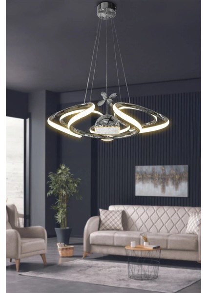 Dron Modern 4 Kol Tek Top Sarkıt Power LED Avize - 3 Renk Kumandasız Krom