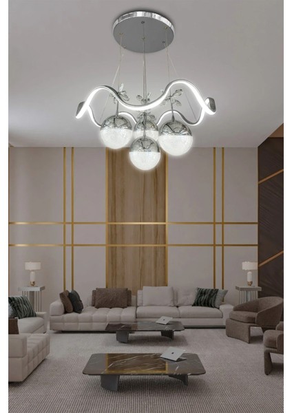 Modern 4'lü LED avize, 3 renk seçeneği, kumandasız, şık krom tasarım modelleri