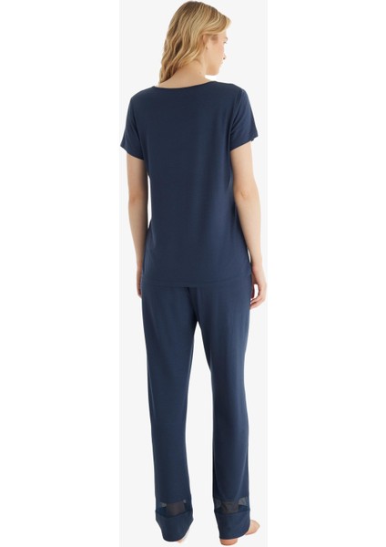 Kadın Kısa Kol Lacivert Micro Modal Pijama Takımı C6T3N8O15