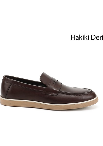Erkek Kahverengi Hakiki Deri Loafer Ayakkabı