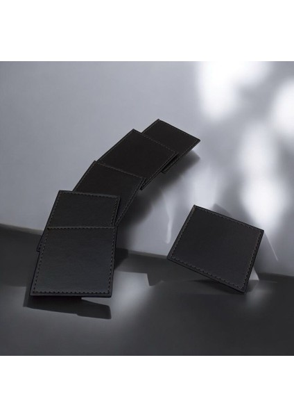 6’lı Termo Deri Özel Dikişli Bardak Altlığı - Kahve Altlığı Fincan Altlığı (8x8,5 cm )