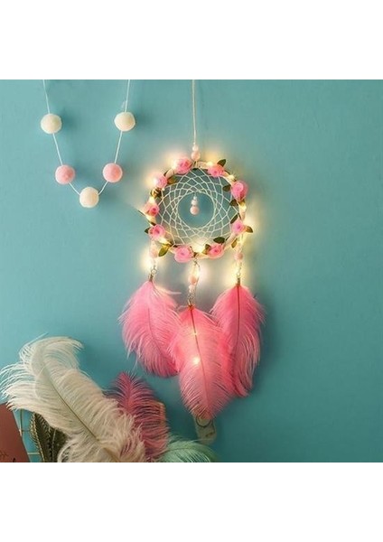 Pratikaı El Yapımı Kuş Tüyü & LED Işıklı Dream Catcher | Dekoratif & Aydınlatmalı
