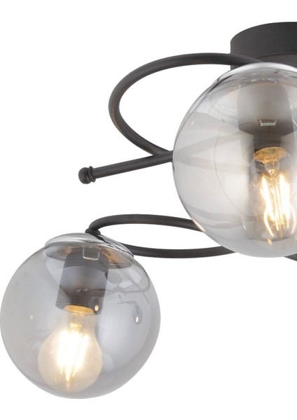 Rodonit 3lü Siyah Krom Füme Camlı Modern Sarkıt Genç Odası Yatak Odası Retro Salon Avize