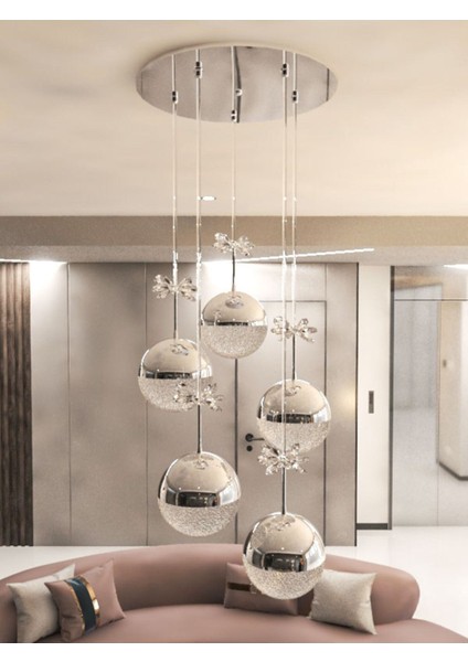 Enerji Tasarruflu-Yaprak Desenli-Modern ve Lüks Krom- 3 Işıklı-5li Tepsi LED Avize