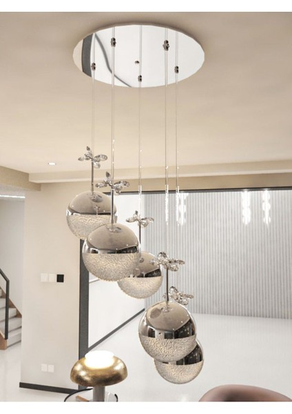 Enerji Tasarruflu-Yaprak Desenli-Modern ve Lüks Krom- 3 Işıklı-5li Tepsi LED Avize