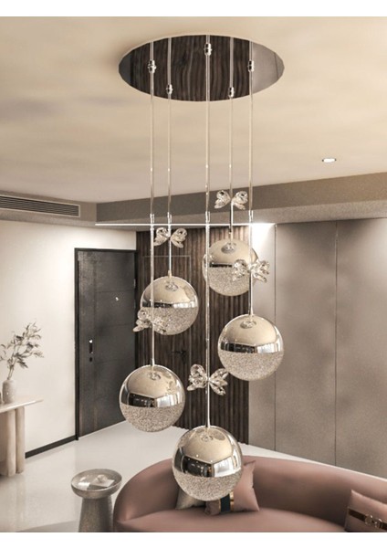 Enerji Tasarruflu-Yaprak Desenli-Modern ve Lüks Krom- 3 Işıklı-5li Tepsi LED Avize