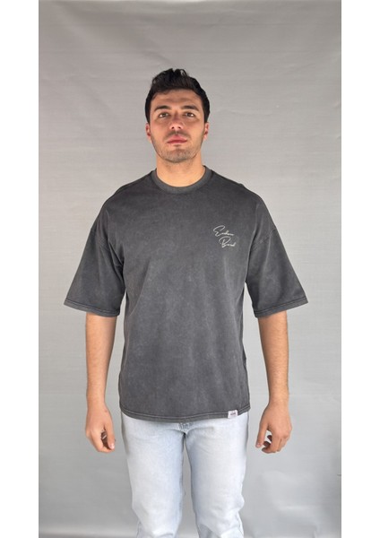 El Yazı Detay Yıkamalı T-Shirt