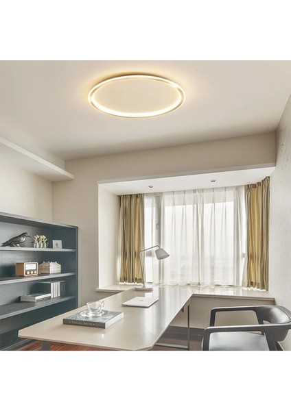 Gold Ø40 cm Kumandalı, Dimli 3 Işık Rengi Çember LED Tavan Lambası, Avize, Modern Aydınlatma