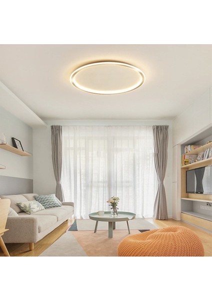 Gold Ø40 cm Kumandalı, Dimli 3 Işık Rengi Çember LED Tavan Lambası, Avize, Modern Aydınlatma