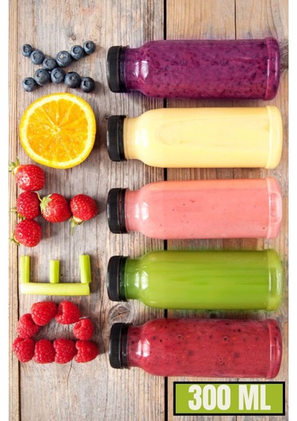 5 Adet 300 ml Smoothie Detoks Şişesi Şeffaf Plastik Sızdırmaz Kapak Köşeli Meyve Suyu Şişesi