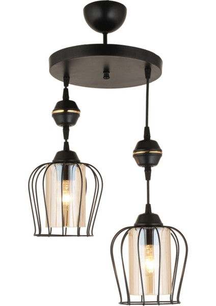 Modern siyah paraşüt sarkıt avize çifti, 10x20 cm, metal malzeme, şık ve sade tasarım