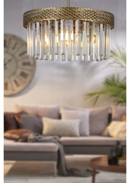 Sitrus 4.lü Eskitme Lux Kristal Taşlı Avize