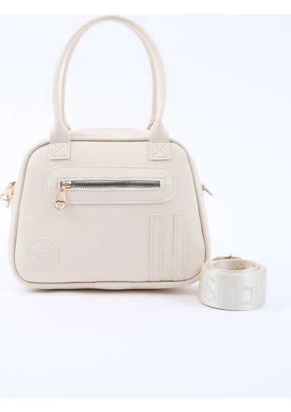 Krem Shk225 Suni Deri ,Fermuarlı İki Bölmeli ,Kolon Askılı El, Kol Ve Omuz Çantası