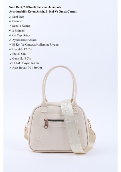 Krem Shk225 Suni Deri ,Fermuarlı İki Bölmeli ,Kolon Askılı El, Kol Ve Omuz Çantası modelleri