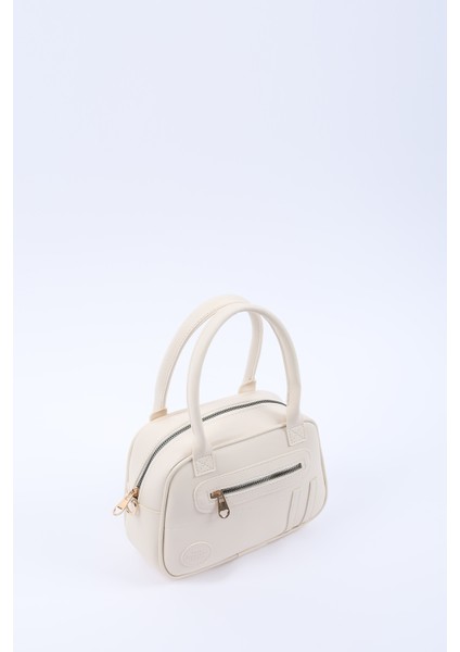 Krem Shk225 Suni Deri ,Fermuarlı İki Bölmeli ,Kolon Askılı El, Kol Ve Omuz Çantası