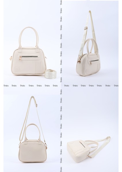Krem Shk225 Suni Deri ,Fermuarlı İki Bölmeli ,Kolon Askılı El, Kol Ve Omuz Çantası