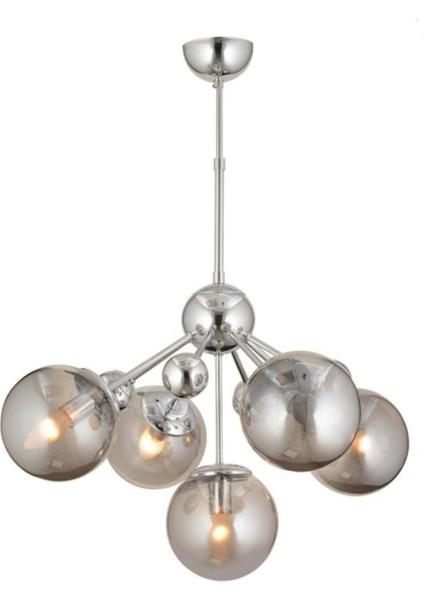 5'li Krom Füme Camlı Modern Avize Seti, Metal, 60x75 cm, Şık ve Zarif Aydınlatma fiyatları