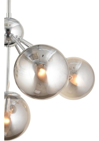 5'li Krom Füme Camlı Modern Avize Seti, Metal, 60x75 cm, Şık ve Zarif Aydınlatma modelleri