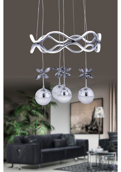 Şık 3 Renkli Krom Kaplamalı Modern Sarkıt LED Avize 45x32 cm