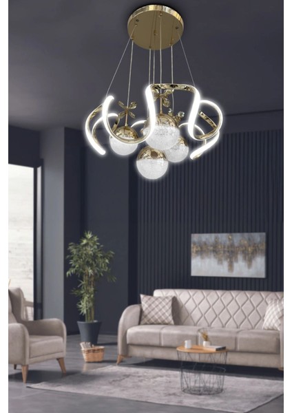 Arya 4'lü Sarkıt 3 Renk Beyaz Sarı Günışığı LED Avize Krom Gümüş Salon Oturma Odası Antre LED Avize
