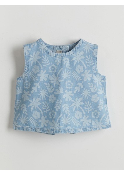 Çiçekli Kız Çocuk Crop Jean Bluz (S5)