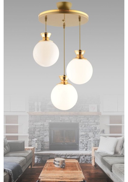 Dilara 3 Lü Tepsi Eskitmeye Gold Yaldızlı Modern Yuvarlak Camlı Aydınlatma