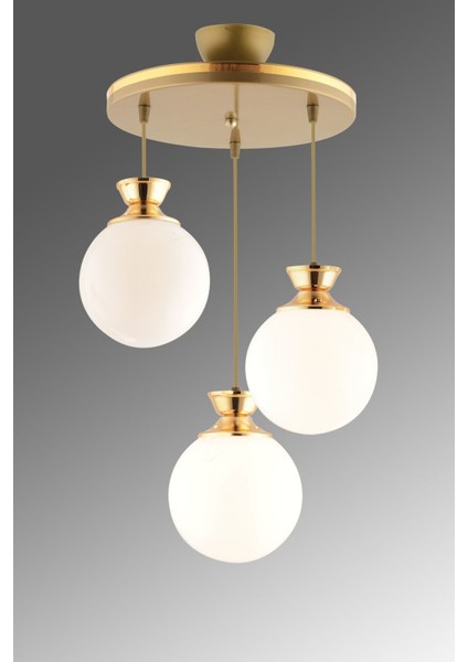 Dilara 3 Lü Tepsi Eskitmeye Gold Yaldızlı Modern Yuvarlak Camlı Aydınlatma