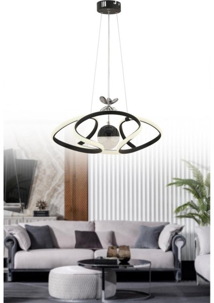 Modern Siyah LED Avize, Kumandalı, 3 Renk Seçeneği, Şık ve Fonksiyonel Tasarım modelleri