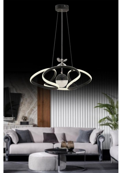 Modern Siyah LED Avize, Kumandalı, 3 Renk Seçeneği, Şık ve Fonksiyonel Tasarım fırsatları
