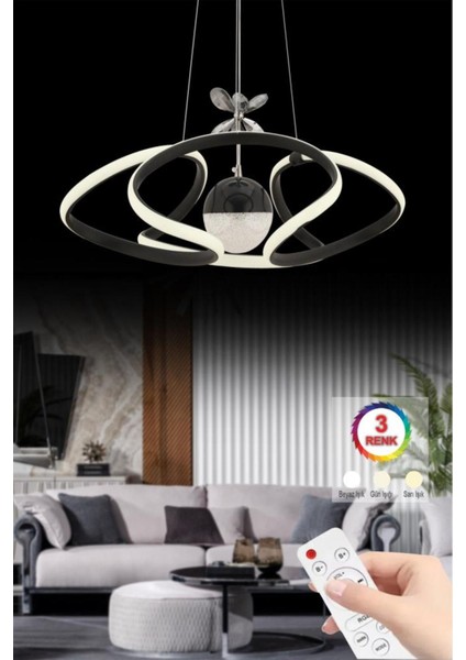 Modern Siyah LED Avize, Kumandalı, 3 Renk Seçeneği, Şık ve Fonksiyonel Tasarım indirimleri