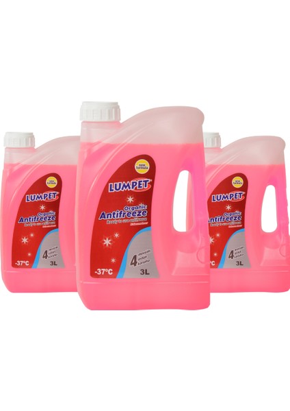 Organik Kullanıma Hazır Antifiriz - 37 Kırmızı Dört Mevsim Antifriz 3 Adet 3 x 3 L