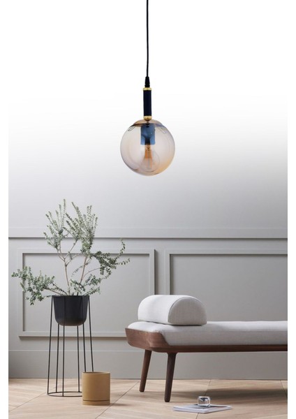 Modern şık siyah füme camlı tekli sarkıt avize, metal malzeme, 70x16 boyut