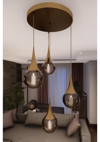 Modern Füme Cam Metal Sarkıt, 4'lü E27 Duy, Dekoratif Aydınlatma, 65x100 cm