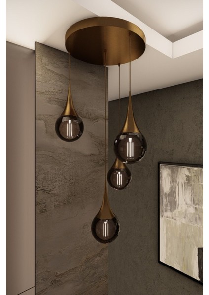 Modern Füme Cam Metal Sarkıt, 4'lü E27 Duy, Dekoratif Aydınlatma, 65x100 cm