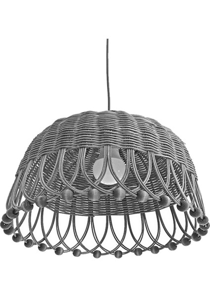 Rattan Bambu Hasır Sarkıt Gri Antrasit Avize 35 cm