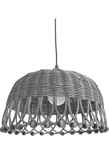 Rattan Bambu Hasır Sarkıt Gri Antrasit Avize 35 cm