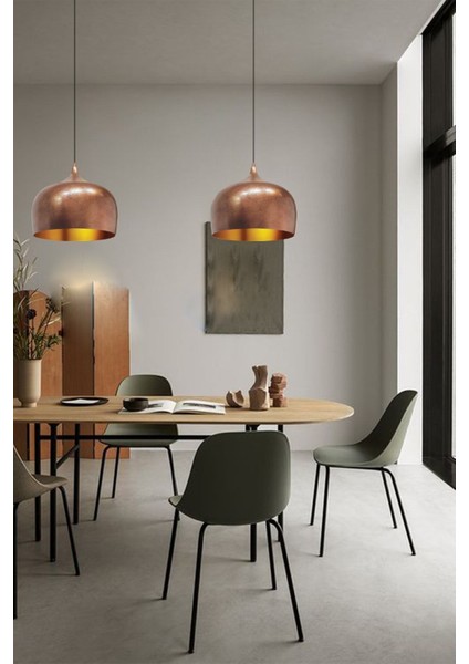 Bakır Renkli Modern Tekli Avize, Salon, Mutfak, Cafe Dekorasyonu, Metal Tasarım