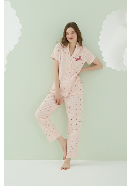 Bow Önden Düğmeli Pijama Takımı