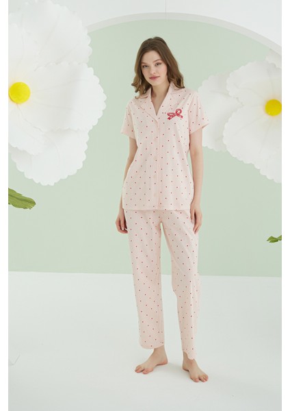 Bow Önden Düğmeli Pijama Takımı
