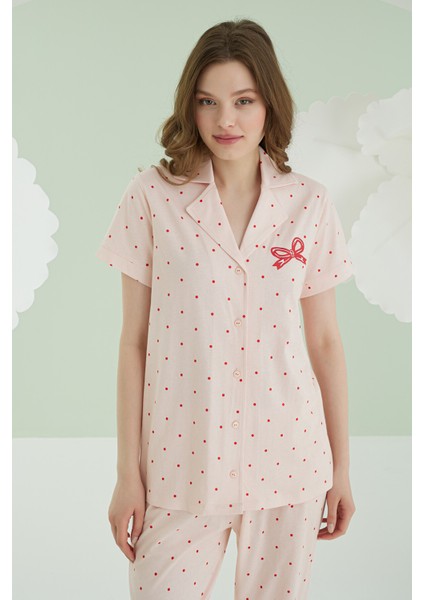 Bow Önden Düğmeli Pijama Takımı