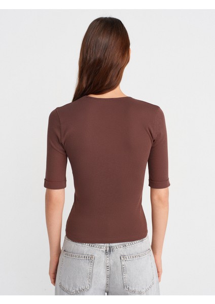 31843 V Yaka T-Shirt-Açık Kahve fiyatları
