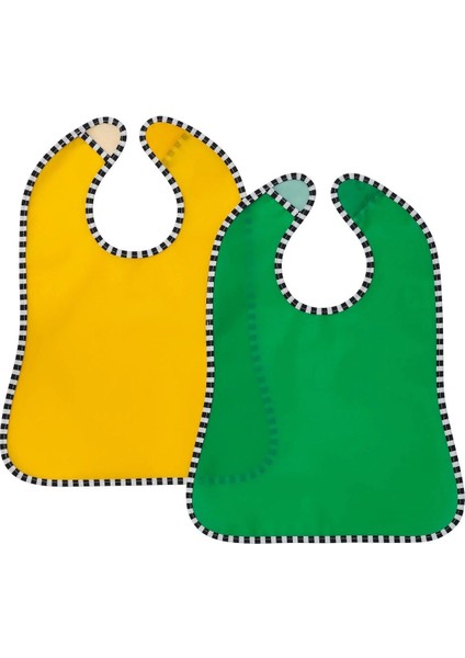 2 Adet Cırtlı Mama Önlüğü 28,5X38,5 cm 2'li Set Çocuk Yemek Önlüğü Sarı-Yeşil Önlük