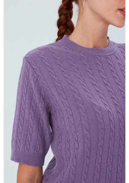 NICOLE BLOUSE Saç Örgülü Kısa Kollu Kaşmirli Kadın Triko Bluz - Pastel Mor modelleri