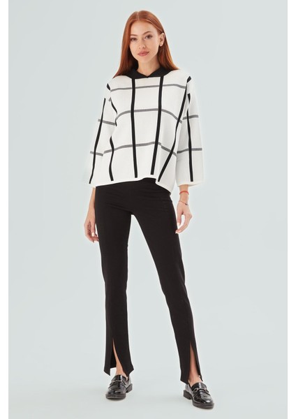 GEMMA BLOUSE Bebe Yaka Geometrik Desenli Kadın Triko Bluz - Ekru/Siyah