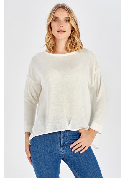 MEADOW BLOUSE Ön ve Arka Pile Detaylı Salaş Kadın Triko Bluz - BEYAZ fiyatları