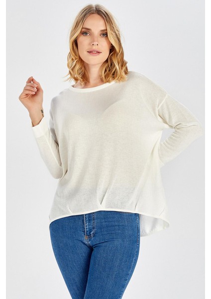MEADOW BLOUSE Ön ve Arka Pile Detaylı Salaş Kadın Triko Bluz - BEYAZ modelleri