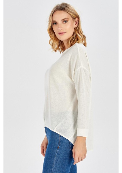 MEADOW BLOUSE Ön ve Arka Pile Detaylı Salaş Kadın Triko Bluz - BEYAZ fırsatları