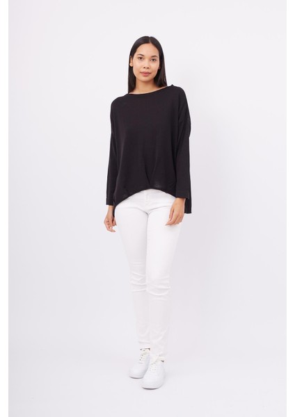 MEADOW BLOUSE Ön ve Arka Pile Detaylı Salaş Kadın Triko Bluz - SİYAH